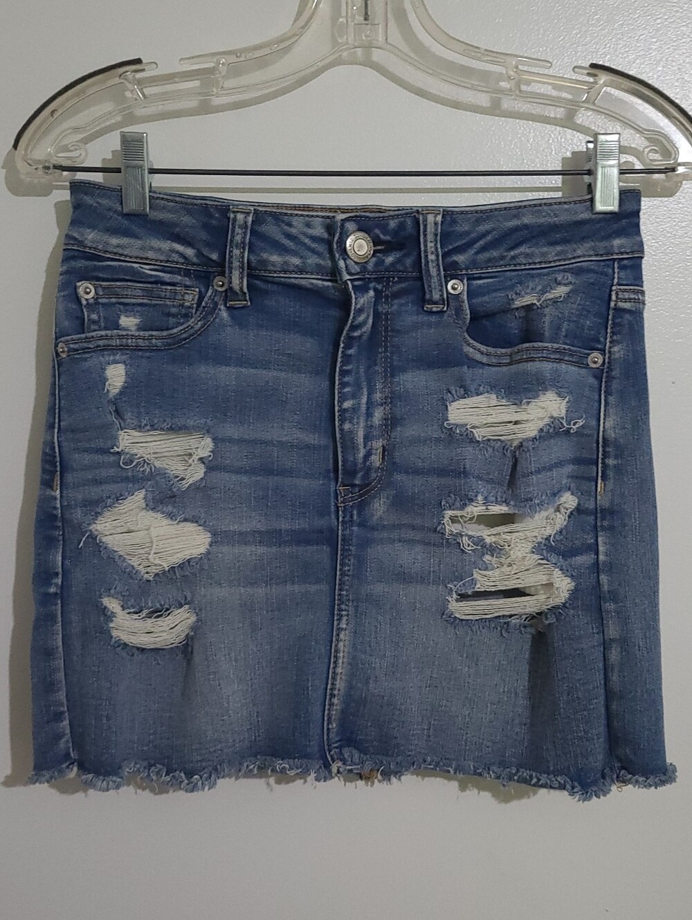 American Eagle Denim Mini Skirt Distressed Size 6